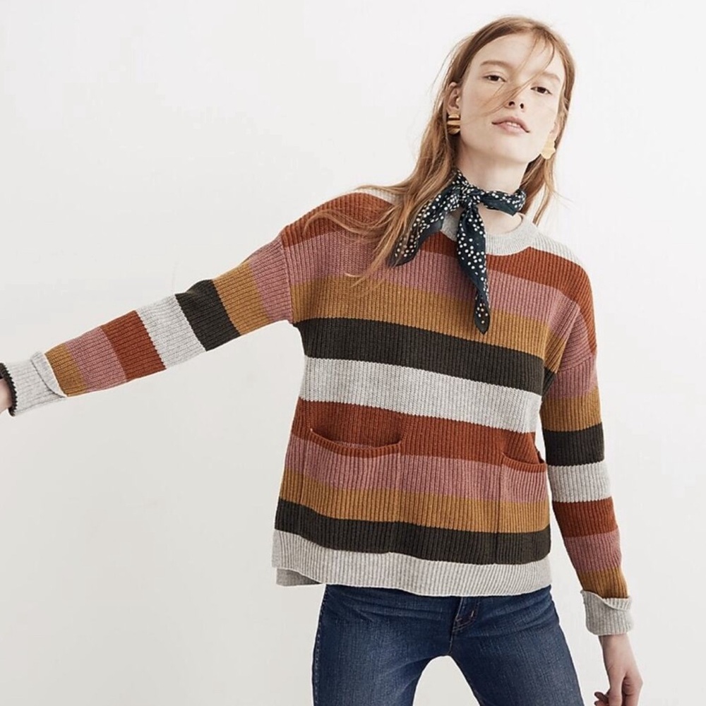 Madewell Walton Patch Pocket Pullover Sweater‎  Stripe Size XS